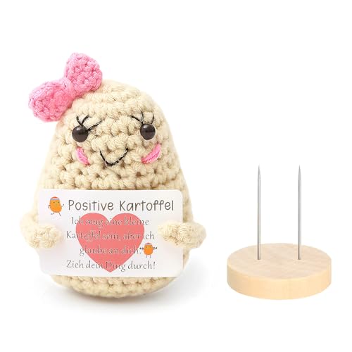 DAJOOEE päckchen Positive Potato mit Dichtung Glücksbringer Geschenk für Frauen Mann Kreative Strickwolle Positive Kartoffel Puppe Aufmunterung Geschenke (Postive Liebe) von DAJOOEE