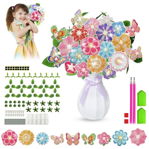 Blumen Basteln Mädchen 6 7 8 9 10 Jahre,20 Stück Diamond Painting Kinder,Bastelset Kinder ab 8 9 10 11 Jahre,Geschenke für Mädchen 6 Jahre,Spielzeug ab 5-12 Jahre,Blumenstrauß Deko Kinder Erwachsene von DAJUMOO