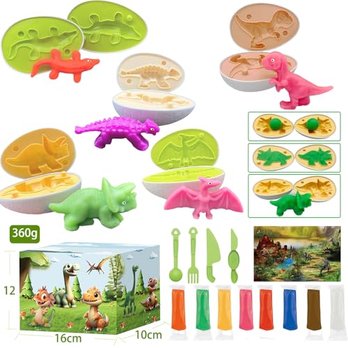 DAKABUKA Ostereier Ostereier mit Dinosauriern DIY Dino-Knetspielzeug zum Füllen von Osterkörbchen Ostereiersuche Osterparty-Geschenke Spielzeug-Set für Kinder Jungen und Mädchen von DAKABUKA