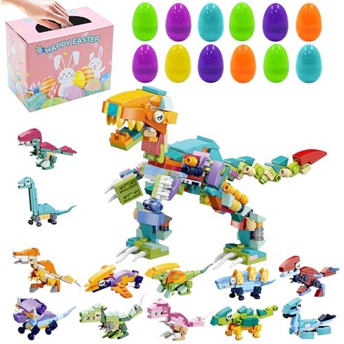 DAKABUKA Vorgefüllte Ostereier, Dinosaurier-Ostereier mit Spielzeug Bausatz, 12-in-1-DIY-Dino-Spielzeug zum Füllen von Osterkörben Osterparty-Geschenke, Spielzeugset für Kinder, Jungen und Mädchen von DAKABUKA