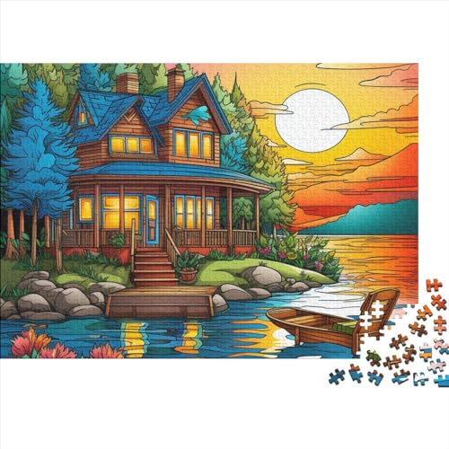Canoe Lake 1000 Teile Puzzle Puzzle-Geschenk Kinder Lernspiel Log Cabin Für Erwachsene Und Kinder Impossible Puzzle 1000pcs (75x50cm) von DAKINCHERRY