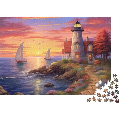 Coastal Lighthouses 300 Teile Puzzle Puzzle-Geschenk Geschicklichkeitsspiel Sunset Lighthouse Für Erwachsene Und Kinder 100% Recycelten Kartons 300pcs (40x28cm) von DAKINCHERRY