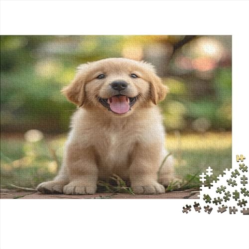 Cute Dog 500 Teile Puzzle Premium Quality Puzzle Familien-Puzzlespiel Golden Retriever Familienspaß Impossible Puzzle 500pcs (52x38cm) von DAKINCHERRY