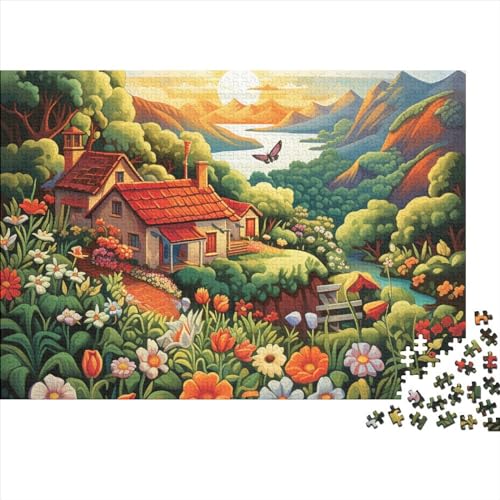 Mountain Village Cottage 1000 Teile Puzzle Premium Quality Puzzle Familien-Puzzlespiel Colourful Village Familienspaß Impossible Puzzle 1000pcs (75x50cm) von DAKINCHERRY