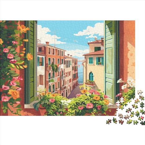 Streets of Town 1000 Teile Puzzle Puzzle-Geschenk Kinder Lernspiel Flower Lane Familienspaß Impossible Puzzle 1000pcs (75x50cm) von DAKINCHERRY