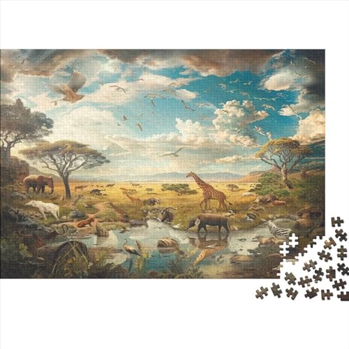 Wildlife 500 Teile Puzzle Puzzle-Geschenk Geschicklichkeitsspiel Illustrated African Savannah with Matching Familienspaß Impossible Puzzle 500pcs (52x38cm) von DAKINCHERRY