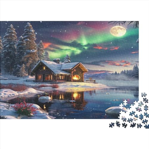 DAKINCHERRY Winter Snow Scene 1000 Teile Puzzle-Geschenk Geschicklichkeitsspiel Ice Chalet Familienspaß Impossible Puzzle 1000pcs (75x50cm) von DAKINCHERRY