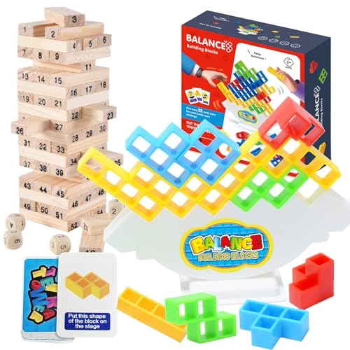 102 Stücke Stapelbausteine Balance Spiel Set, Puzzle Tetris Balance Spielzeug Tower Game für Kinder, Erwachsene, Partys, Geschenk von DALAETUS