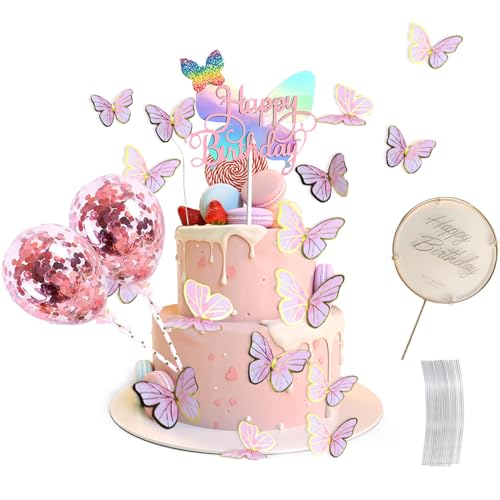104-teilige Schmetterlinge Deko, 3D Schmetterlinge Tortendeko, Mädchen Tortendeko Geburtstag für Geburtstag, Hochzeit, Party, Essen Dekoration von DALAETUS