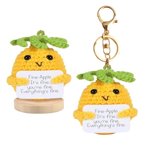 2 Stück Positive Ananas Puppe mit Schlüsselanhänger und Basis Set, Emotionales Unterstützungs Geschenk mit Frontkarte, Lustige Ermutigungsgeschenk von DALAETUS