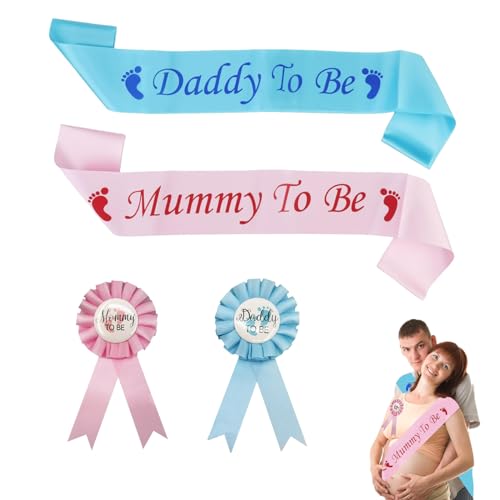 4 Stück Baby Shower Deko Set für Baby Party Feier Dekoration,Satin Babydusche Schärpen für Werdende Mama und Papa,Rosa und Blau Werdende Eltern Schultergurt für Baby Willkommensparty Accessoires 4 Stück Baby Shower Deko Set für Baby Party Feier Dekoration,Satin Babydusche Schärpen für Werdende Mama und Papa,Rosa und Blau Werdende Eltern Schultergurt für Baby Willkommensparty Accessoires von DALAETUS