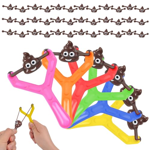 42 Stück Poop Slingshot Toy Set, 6 Streich Schleuder mit 36 Poo, Lustiges Schleuder Fliegendes Stressabbau Spielzeug für Kinder, Erwachsene, Geschenk von DALAETUS