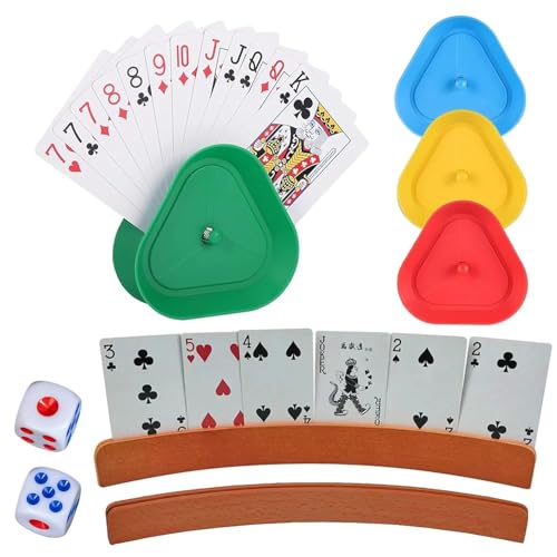 8 Stück Dreieck-Kartenhalter-Set, Kartenhalter Kinder mit Holzpoker-Gestellen, Würfeln, Spielkartenhalter, Vertikalen Kartenständer, Kartenhalter Spielkarten für Erwachsene von DALAETUS