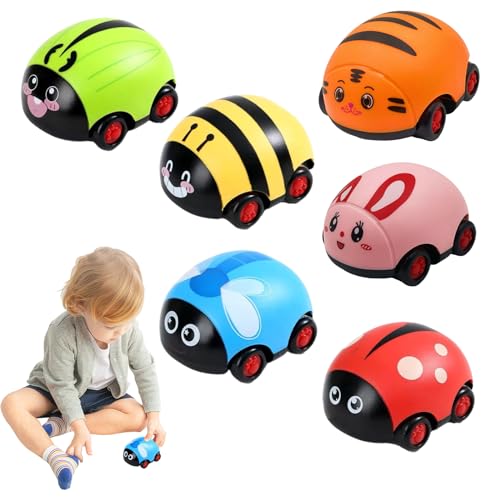 DALAETUS 6 Stück Cartoon Spielzeugauto Set, Niedliche Aufziehauto mit Verschiedenen Mustern, Mini Zurückziehen Spielzeugautos für Babys und Kleinkinder, Geburtstagsgeschenk von DALAETUS