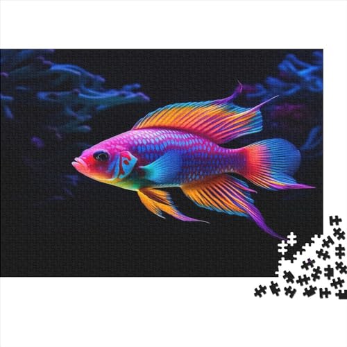 Lore2209_Exotic_Fish_with_a_Very_Long_Tail_Using_only_orange_ye_1e4f9c30-ac26-4c18-ae05-c687a2c8b022 300 Teile Puzzle Erwachsene Puzzel Impossible Puzzle Herausforderndes Home Dekoration Puzzle Puzz von DALWI