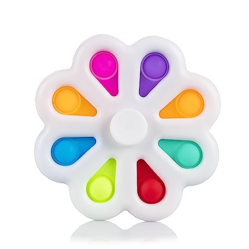 DAM. Ex Bubble Pop It & Spinner, Sensitive Stressabbau-Spielzeug, Silikonblasen zum Drücken und Drücken - Blumendesign mit interaktiven Blütenblättern und zentralem Spinner, Farbe: Weiß von DAM