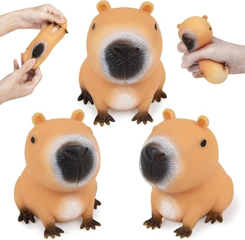 3 Stück Capybara Anti Stress Spielzeug, Super Soft Squeeze Toys, Niedliches Squishy Squeeze Spielzeug gegen Angstzustände, Capybara Stressabbau Squeeze Toys Geschenke für Kinder Erwachsene (A) von DAMIGHT
