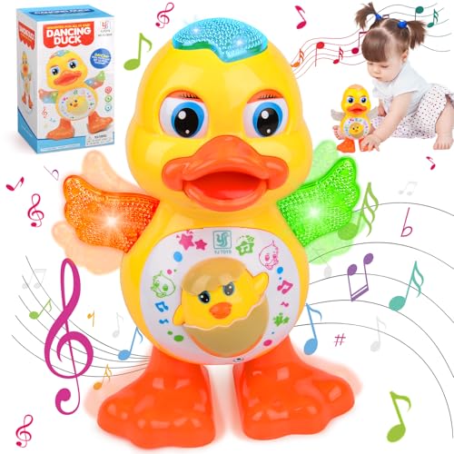 Entenspielzeug, tanzende Ente Spielzeug mit Musik, Ente Musikspielzeug für Kleinkinder ab 3 Jahren, elektrisch leuchtendes Krabbelenten-Spielzeug, interaktives frühes pädagogisches Baby-Spielzeug für von DAMIGHT