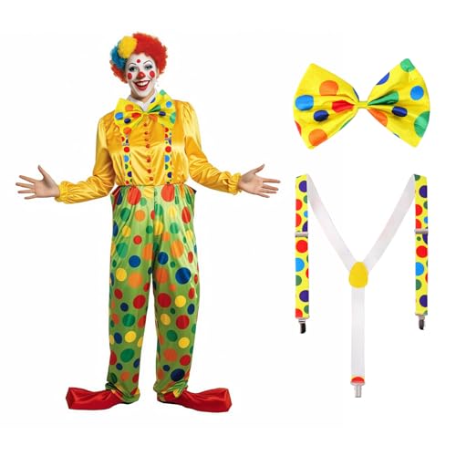Clown Kostüm Herren Damen, 2 Stück Hosenträger und Fliege Clown Set, Zubehör für Karneval Mottoparty Geburtstag Zirkus von DAMILY