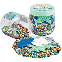 Hama 2053 - Dose mit 4000 Midi-Bügelperlen & Stiftplatten (Auto/Segelboot/Flugzeug) von DAN