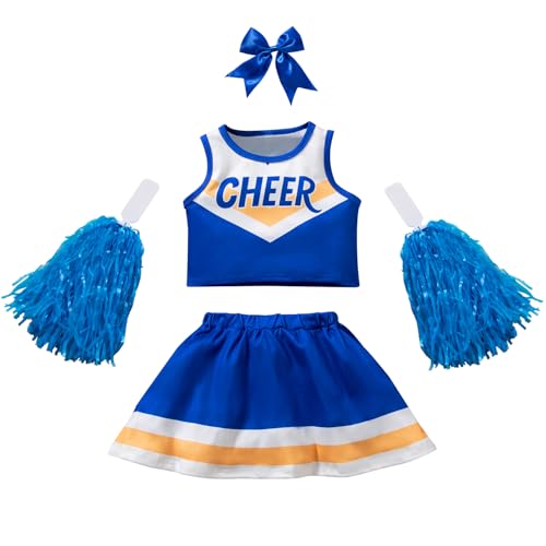 DANBAIEGG Cheerleader-Kostüme für Mädchen, Blau, Cheerleader-Kostüme, Kinder, Cheerleader-Kostüm, Halloween, Verkleidung, Rollenspiel, Geburtstagsgeschenk (Blau, 5–6 Jahre) von DANBAIEGG