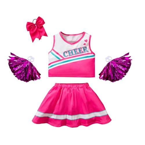 DANBAIEGG Cheerleader-Kostüme für Mädchen, rosa Cheerleader-Kostüme, Kinder, Cheerleader-Kostüme, Halloween, Verkleidung, Rollenspiel, Geburtstagsgeschenk (Rosa, 9–10 Jahre) von DANBAIEGG
