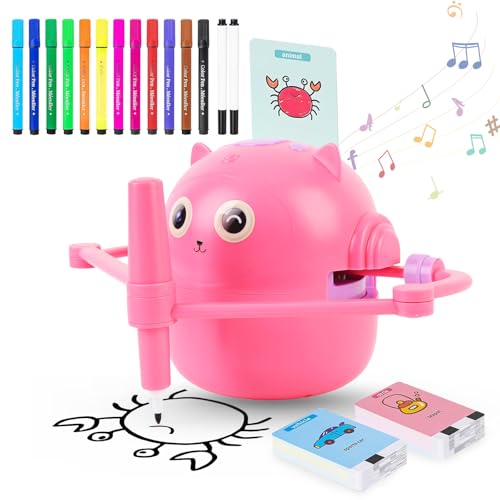 DANLIKT Zeichnungsroboter für Kinder, Interaktives Pädagogisches Drawing Robot mit 100 Zeichenkarten & 12 Aquarellstiften für Jungen Mädchen (Rosa) von DANLIKT
