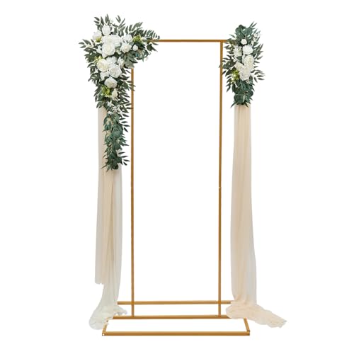 DAOHHFO Metallrahmen Hochzeitsbogen für Zeremonie, 1 × 2M Ballon Hochzeits Hintergrundständer Garten Blumen Ballon Dekoration für Party, Geburtstag (Gold) von DAOHHFO