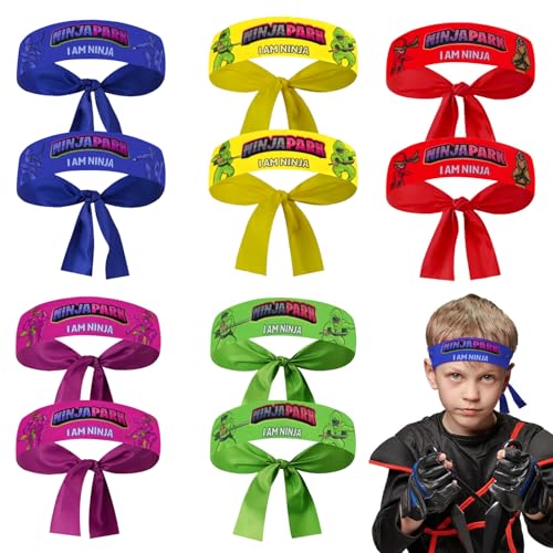 DAOOZHU 10 Stück Ninja Stirnband Kinder, Ninjas Party Stirnband,Ninja Kopfband,Geeignet für Ninja Party, Halloween, Weihnachten und Geburtstag Party Dekoration Zubehör von DAOOZHU