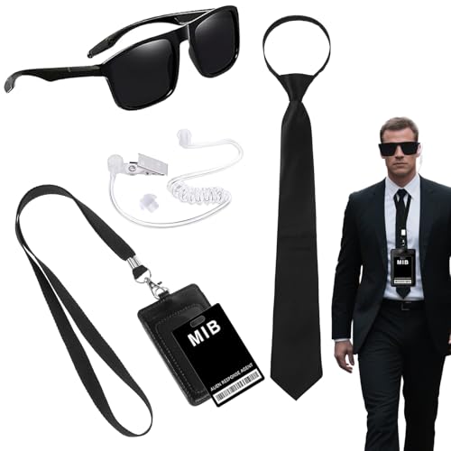 DAOOZHU 6 Stück Agenten Set mit schwarzer Sonnenbrille,Kopfhörer,Verstellbaren Krawatten,Handyausweis und Kartenhalter Praktisches Spionagezubehör DAOOZHU 6 Stück Agenten Set mit schwarzer Sonnenbrille,Kopfhörer,Verstellbaren Krawatten,Handyausweis und Kartenhalter Praktisches Spionagezubehör von DAOOZHU