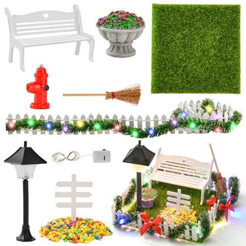 DAOUZL Miniatur Garten Zubehör, 16 Stück Miniatur Wichtel Zubehör, Puppenhaus Mini Weihnachtszaun mit Lichtern,Zaun,Bänke,Straßenlampe,Besen ect, Miniatur Puppenhaus Zubehör Garten DAOUZL Miniatur Garten Zubehör, 16 Stück Miniatur Wichtel Zubehör, Puppenhaus Mini Weihnachtszaun mit Lichtern,Zaun,Bänke,Straßenlampe,Besen ect, Miniatur Puppenhaus Zubehör Garten von DAOUZL