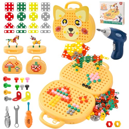 DAOUZL Montessori Spielzeugkiste mit Bohrmaschine, Magische Montessori-Spielzeugkiste, Mosaik Puzzle Spielzeug Bohrer Schraube Werkzeug Set, Montessori Spielzeug ab 3 Jahre (D) von DAOUZL