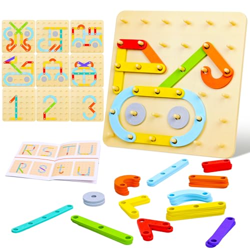 DAOUZL Montessori Steckbrett Puzzle, Holzpuzzle Montessori Spielzeug, Holz Geobrett Lernspielzeug, Peg Board Kinder Spielen, Geschenk Kinderspielzeug für Mädchen Junge 3 4 5 Jahre von DAOUZL