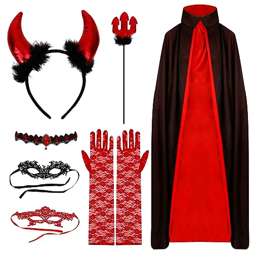 DAOUZL Teufel Kostüm Damen, Halloween Kostüm Damen Teufel, Halloween Teufel Kostüm, Teufel Umhang, Teufel Halloween Kostüm Damen, Halloween Kostüm Damen für Mottoparty Cosplay,Karneval,Halloween von DAOUZL