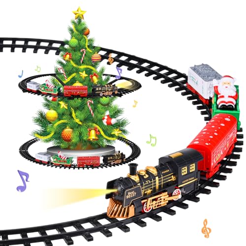 DAOUZL Weihnachtsbaum Zug, Elektrischer Zug Set für Kinder mit Licht und Sound, Weihnachtszug Elektrisch um den Baum, Weihnachtsbaum-züge Elektrischer Zug Spielzeug für Kinder ab 3 Jahren von DAOUZL