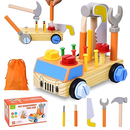 DAOUZL Werkzeug Kinder Montessori Spielzeug, Kinderwerkzeug Holzspielzeug, Werkzeugspielzeug aus Holz Auto, Lernspielzeug Motorikspielzeug, Geschenk Kinderspielzeug für Mädchen Junge 2 3 4 Jahre von DAOUZL