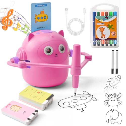 DAOUZL Zeichenroboter Kinder, Roboter Zeichnen für Kinder mit 100 Karten, Drawing Robot Painting Robot, Interaktives Lernspielzeug Magic Drawing Roboter für Jungen Mädchen (Rosa) von DAOUZL
