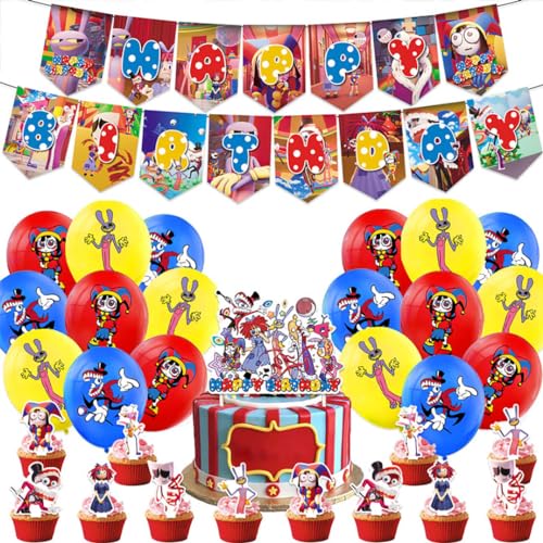 32 Amazing Pomni Circus Geburtstags Thema Party Dekorationen Banner Kuchen Flagge Ballon Set Cartoon Thema Party Kuchen Toppers von DAOWIN