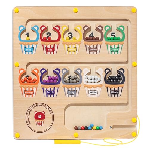 DASHIELL Magnetisches Labyrinthbrett, Zahlen-Montessori-Spielzeug - Pädagogisches Holzlabyrinth mit Magnetstift,3–5 Jahre altes Spielzeug für die frühe Bildung, Familienspiele für den Innenbereich von DASHIELL