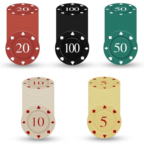 DASHUAIGE 100 professionelle Pokerchips mit nummerierten Werten, Casino-Chips aus hochwertigem Kunststoff für Partys, Familienspiele & mathematisches Lernen DASHUAIGE 100 professionelle Pokerchips mit nummerierten Werten, Casino-Chips aus hochwertigem Kunststoff für Partys, Familienspiele & mathematisches Lernen von DASHUAIGE