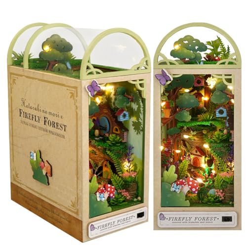 DASIAUTOEM DIY Book Nook Kit, DIY Miniatur Haus Puppenhaus Kit, Modellbausatz, Landschaftsmodell, 3D Puzzles Holz Holzpuzzle Erwachsene, Erhältlich als Geburtstagsgeschenk (Wald der Glühwürmchen) von DASIAUTOEM