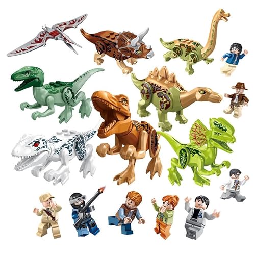 DASIAUTOEM Dinosaurier Block Spielzeug Set, 16PCS Dinosaurier Spielzeug Bausteine Set mit Tyrannosaurus Rex, Triceratops, Pterodactyl, Velociraptor – Realistisches Lernspielzeug Geschenk für Kinder von DASIAUTOEM
