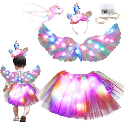 DASIAUTOEM Prinzessin Kostüm Set für Mädchen mit LED Beleuchtung, 4-teiliges Kinderkleid + Federflügel & Tüllrock, Geburtstagsgeschenk ab 3-6 Jahre für Karneval & Tanzpartys DASIAUTOEM Prinzessin Kostüm Set für Mädchen mit LED Beleuchtung, 4-teiliges Kinderkleid + Federflügel & Tüllrock, Geburtstagsgeschenk ab 3-6 Jahre für Karneval & Tanzpartys von DASIAUTOEM