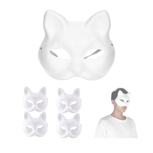 5 Stück weiße Maske, Adult Blank DIY Zeichnungsmaske Halloween Kostüm Party Zubehör, unbemalte Masken für Full Face Decorating Craft School(Katze) von DAUERHAFT