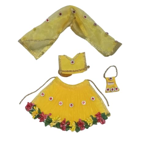 DAU JI Enterprises Holi und Navratri Spezialkleid für MATA Rani mit Blumenarbeit (gelbe Farbe) (Set mit 1 kompletten Kleid von Durga MATA), gelb, For 08 inch Murti von DAUJI ENTERPRISES