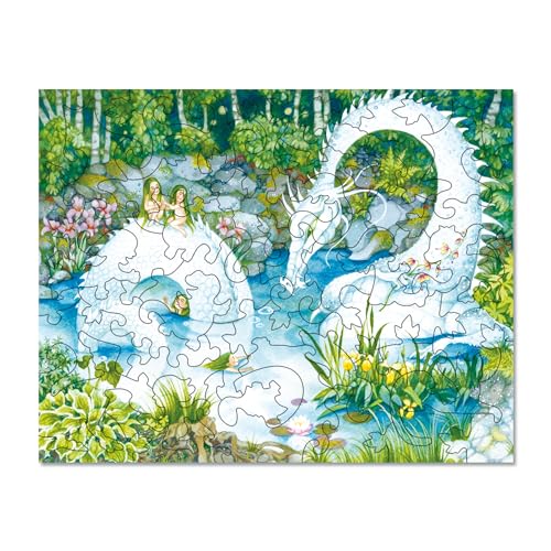 DAVICI Puzzle-Der weiße Drache-Exklusives Holzpuzzle-45-Teile-magnetische Geschenkbox Wooden Jigsaw besondere Puzzleformenlasergeschnittenes Birkenholz für alle Altersklassen Spielzeug.- von DAVICI