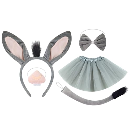 DAWCBVJQ Animal Cosplay -Kostüm, Animal Dress Up Kit | Tier Kostümkit - Fliege Krawatte Nasenschwanzrock für Halloween -Kinder Maskerade pelzige Kopfbedeckung von DAWCBVJQ