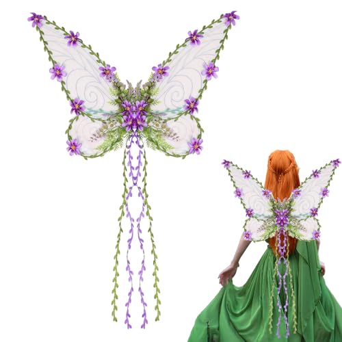 DAWCBVJQ Kinder Feenflügel, Schmetterlingsflügel Kostüm mit 3D-Blüten und Blättern, Kostüm Zubehör Verkleidung Für Kinder Und Damen Fest Accessoire von DAWCBVJQ