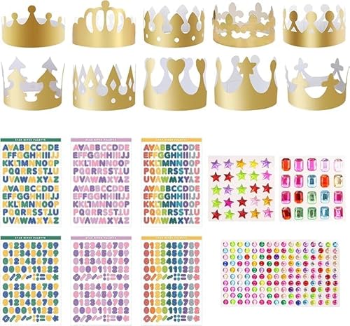 DAWRIS 10-teilige Krone, verstellbare DIY-Krone, kommt mit 9 Aufklebern, geeignet für Prinzessin und Königin Geburtstagsfeiern von DAWRIS