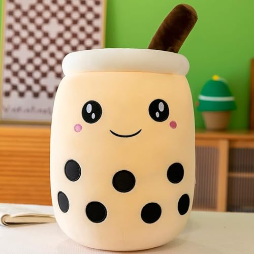 DAWRIS Bubble Tea Plüschkissen, Plüschtier Stofftier Boba Tea 25cm ilchtee Tasse Plush Plüschkissen Weich Kuscheltier Plüschkissen Spielzeug für Weihnachten, Geburtstag (Grün) (Cremefarben) von DAWRIS